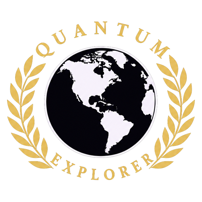 Quantum Explorer emblem: a globe inside a laurel wreath